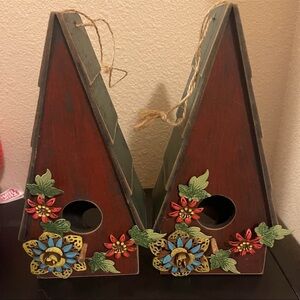 Decorative Wooden Birdhouses with Floral Design